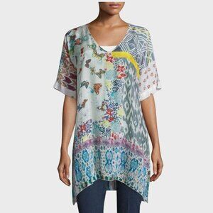 Johnny Was 100% Silk Patchwork Floral Butterfly Asymmetrical Tunic XS Boho